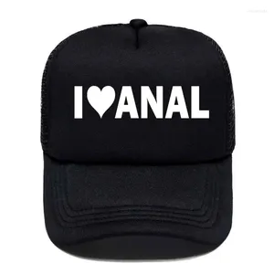 Ball Caps I LOVE ANAL Funny Print Baseball Cap Gay Pride Prank Joke Penis BuSex Men Mesh Visor Outdoor Sun Hat Adjustable