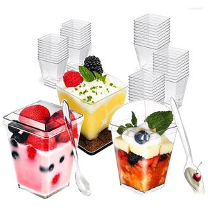 Disposable Cups Straws 50pcs Dessert 150ml Mousse Cup For Party Festival Plastic With Lid Pudding Ice Cream Cupcake Container