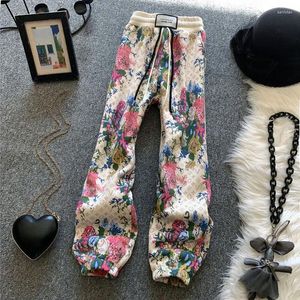 Calças femininas esportivas soltas harlan com estampa floral e calças casuais de cintura alta moda harun sweatpants