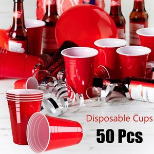 Disposable Cups Straws 450ml Red Plastic Party Beerpong Game Drinking Cup Picnic Outdoor Barbecue Bar Restaurant Tableware