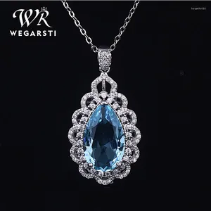 Kolye Wegarsti Gümüş Takı SeABlue Aquamarine Topaz Kolye Kolyeleri Kadın Taş Kolye Toptan