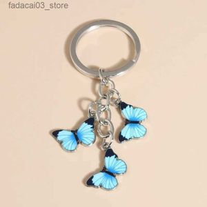 Keychains Lanyards Cute Keychain Colorful Butterfly Key Ring Enamel Flying Animals Key Chains For Women Girls Handbag Accessorie Handmade Jewelry Q240201