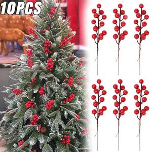 Decorative Flowers 10/1Pcs Artificial Red Berry Bouquet Fake Plant Stamen Branches For Home Table Ornaments Christmas Year Party Decors