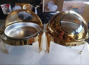 Kochgeschirr-Sets El Großer goldener Topf aus Edelstahl, 6,5 l, Rolltop, rund, silberfarbener Chafing-Dish-Speisenwärmer