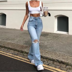 Frauen Jeans 2024 Hohe Taille Ripped Boot Cut Für Frauen Mode Stretch Knie Denim Schlaghosen Casual Weibliche Hosen S-2XL