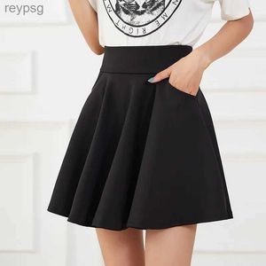 Skirts New Black Pocket Shorts Skirt Womens Basic Safety Pants Skirts School Flared Casual Mini Skater Medium Pleated Plus Size 4XL YQ240201