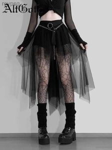 Röcke AltGoth Harajuku Gothic Mesh Rock Frauen Cyberpunk Y2k E-girl Hohe Taille Unregelmäßigen Rock Emo Alternative Indie Clubwear Weibliche YQ240201