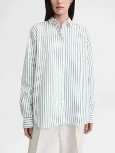 Camicette da donna Camicetta 2024 Strisce Colletto rovesciato Frontale Monopetto Camicia a maniche lunghe da pendolarismo allentata alla moda