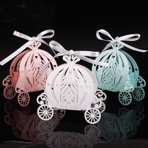 2019 50st Laser Cut Pumpkin Carriage Wedding Candy Favor Box Pearl Color Paper Candy Box Baby Shower Birthday Gift273h