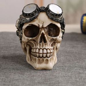 1 Pcs Steampunk Resin Craft Skull Horror Statue Creative Sculpture Birthday Gift Home Office Vintage Punk Decoration Skull 240122