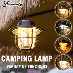 Portabla lyktor Vintage Metal Hanging Camping Lantern USB RECHARGABLE LED Light Stepless Dimning Tält för utomhusvandringsfiske
