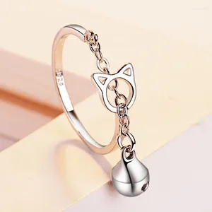 Cluster Rings Fashion Cat Head Chain Dangle Bell Ring Women Unique Kitten Tassel With Opening Adjustable Girls Statement Jewelry