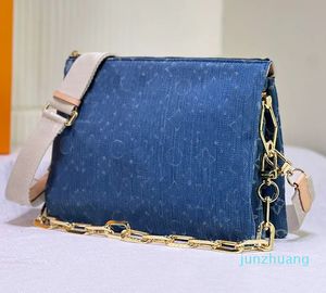 Axelväska kedja underarm denim blå hobo designer handväska handväska shopping väskor crossbody handväskor blixtlås kvinnor plånbok justerbar rem