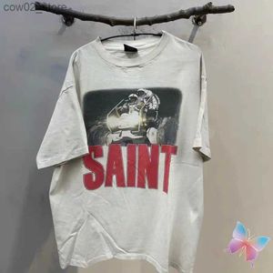 Homens camisetas Hiphop Streetwear Saint Michael Ombro Gota Camisetas Branco Algodão Redondo Pescoço De Manga Curta Homens Mulheres Vintage Saint T-shirt Q240201