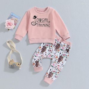 Set di abbigliamento Citgee Autunno Pantaloni per bambina Pantaloni a maniche lunghe con stampa di lettere Felpa con stampa floreale Abiti autunnali