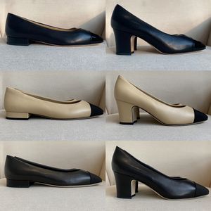 Salto alto de grife para mulheres, emenda de bico redondo, salto médio, sapatos luxuosos, elegantes e versáteis, 100% couro genuíno 6,5 cm 2 cmEUR35-41