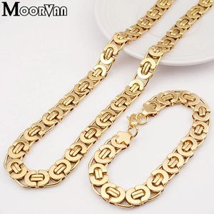 Moorvan Stainless Steel Men Jewelry Set Fashion Egypt Byzantine Bracelet Necklace Sets 11mm Width Jewellery for Womens Mans 240123