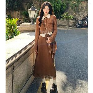 Two Piece Dress Plus Size Women Slimming Vintage Corduroy Outerwear Half-skirt Little Black Style Two-Piece Set For Spring High Quality