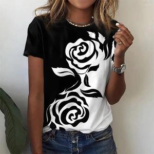 Kvinnors T-skjortor Fashionabla S Vackra blommönster tryckta toppar Girls 'Street Casual T-shirts Summer Short Sleeve O-Neck Tees