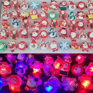 Party Decoration 10/20/30/40/50 Pcs LED Finger Rings Light Up Snowman Santa Claus Glowing Lights For Christmas Decorateion Kids Gift