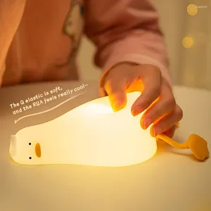 Luci notturne LED sdraiato anatra piatta luce in silicone ricarica USB comodino con lampada da tavolo atmosfera attenuata per il sonno regalo