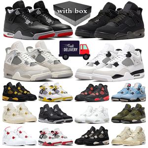 j4 with box jumpman 4 basketball shoes Military Black Cat 4s Bred Reimagined Vivid Sulfur Red Metallic Midnight Navy Sail mens trainers sports women sneakers