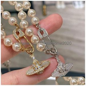 Pendant Necklaces Premium Pin Pearl Pendant Necklace Designer Sier Fl Diamond Planet Choker Collarbone Chain For Drop Delivery Jewelry Dhsmd