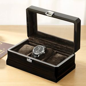 Scatola per orologi rettangolare in legno per orologi a 3 bit, scatola per espositori per orologi, confezione in vetro, cofanetto in legno di lusso per orologi 240124