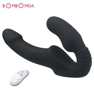 Sex stropplös strap-on dildo vibratorer för kvinnor dubbelhuvuden vibrerande penis lesbiska erotiska leksaker för vuxna sexleksaker för par 240130