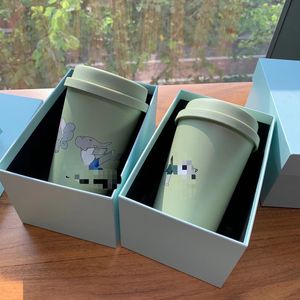 Designer-Tassen, kleine Elefanten-Kaffeetasse, Mintgrün, Anime-Cartoon, 304 Edelstahl, matt, Thermosbecher im Ins-Stil mit Boxen