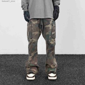 Men's Jeans 2023 Camouflage Micro Flare Pants Fashionable Streetwear Camo Cargo Pants for Male Slim Fit Trousers Women Baggy Casual Clothes Q240202