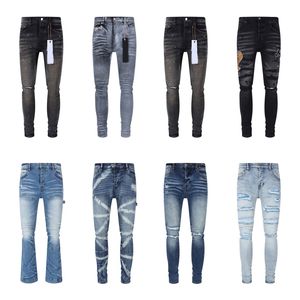 Neue hochwertige Herren-Jeans aus Designer-Jeans im Used-Look mit Rissen und Rissen in Lila für High-Street-Fashion-Jeans für Herren