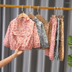 Conjuntos de roupas primavera outono roupas de bebê menino menina manga longa 2 pçs moda outfit leopardo padrão impressão cintura elástica conjunto unisex criança