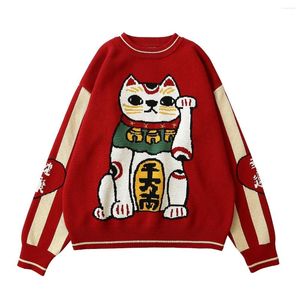 Suéteres femininos pulôver suéter grosso quente inverno malhas sorte gato senhoras algodão jumper tops vermelho design de nicho de alta qualidade