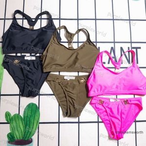 Womens Bikini Swimsuit Sexy Bathing Suit Metal Design Split Bikini Breast Pad Swimwear Beach Bwimsuit