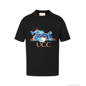 デザイナーTシャツメンズティー2024ニューリミテッドドラゴンコットンラウンドネックプリントレターパターン男性と女性のためのパターン夏1 UWUU