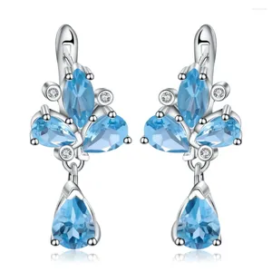 Dangle Earrings Gem's Ballet 925 Sterling Silver Flower 6.69ct NaturalSwiss Blue Topaz Gemstone drop