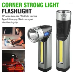 Flashlights Torches LED COB Strong Flashlight Cap Handheld Camping Work Torch 90° Angle Lamp With Magnet Car Inspection Red Light Warning