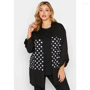 Jaquetas femininas Plus Size Mulheres Cardigan Feminino Algodão Cardigans Meia Manga Dot Impresso Open-Stitch Moda Casual Casaco Senhoras Outerwear