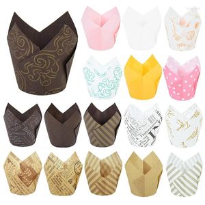 Baking Moulds 50pcs Spaper Style Cupcake Paper Cup Tulip Muffin Liner Oilproof Cake Wrapper Wedding Party Decoration Caissettes