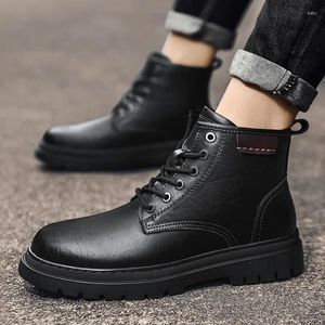 Botas inverno outono preto ao ar livre elegante sapatos altos para homens casuais couro estilo militar motocross homens