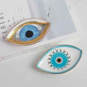 Jewelry Pouches Trinket Dish Ring Ceramic Evil Eye Plate Cute Decor Tray Gift