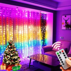 Kurtyna LED String Lights Festival Dekoracja świąteczna Pilot Control Fairy Garland Lampa na świąteczną imprezę ślubną sypialnię dom