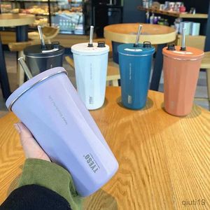 Thermoses TYESO Vacuum Flask Stainless Steel With Retractable Straw Coffee Cup Tea Cold Hot Drink Water Bottle Car Thermos Mug Tumbler