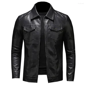 Giacche da uomo Giacca in pelle da moto Tasca di grandi dimensioni Cerniera nera Risvolto Slim Fit Uomo Primavera e autunno Cappotto in PU di alta qualità M-5XL