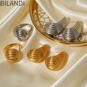 Stud Earrings Bilandi Fashion Jewelry Texture Metal Teardrop For Women 2024 Trend Design Earclip Earcuff Accessories Selling