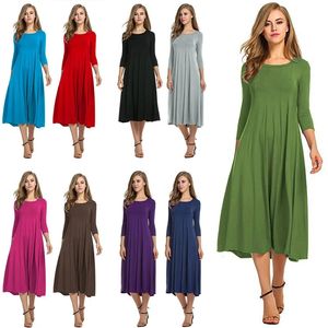 Plus Size Damen Langes Kleid Rundhals Einfarbig Kleid Freizeitkleidung Mittelärmeliger Rock Herbst Winter Party Stil Longuette 240131