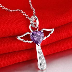 Chokers Fine 925 Sterling Silver Angel Noble Crystal Cross Pendants Necklace For Women Luxury Party Wedding Jewelry Christmas Gifts YQ240201