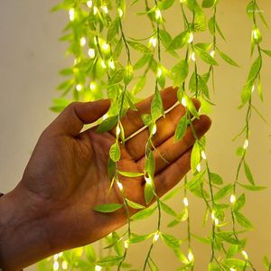 Strings USB Artificial Leaf Willow Vines LED Lights String Garland Flower Christmas Fairy For Home Garden Wedding Party Decor