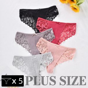 Women's Panties 3/5Pcs Women Plus Size Sexy Cotton Thong G-string Underwear Low-rise Female Briefs Ladies Underpants Solid Color